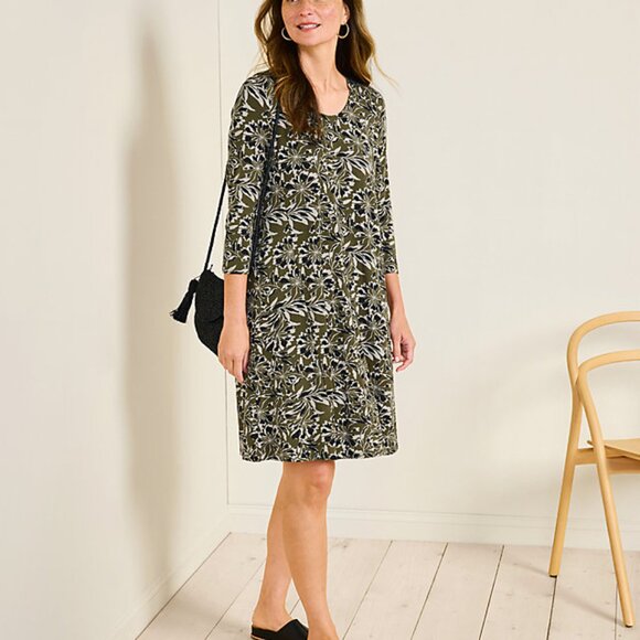 Garnet Hill Dress Size Small Green Floral Seamed Knit Trapeze Stretch Flowy NWT - Picture 2 of 10